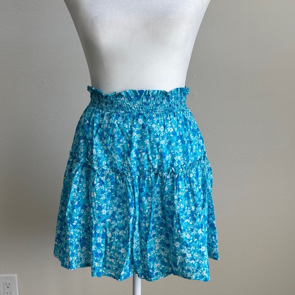 Floral Blue Women's Skirt smocked waist - Picture 6 of 7